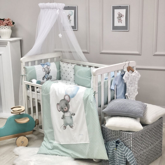 Lenjerie Patut Bebe Copii 9 piese Mouse mint